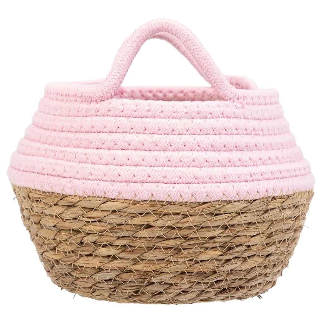 Cesto in fibra naturale e cotone rosa d18x13/16,5h