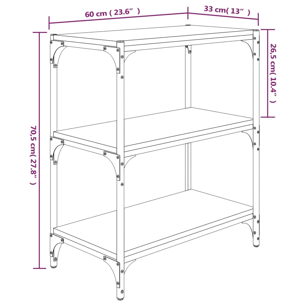 Libreria-Scaffale per Libri-Mobile di Stoccaggio Rovere Sonoma 60x33x70,5cm Legno Multistrato e Acciaio