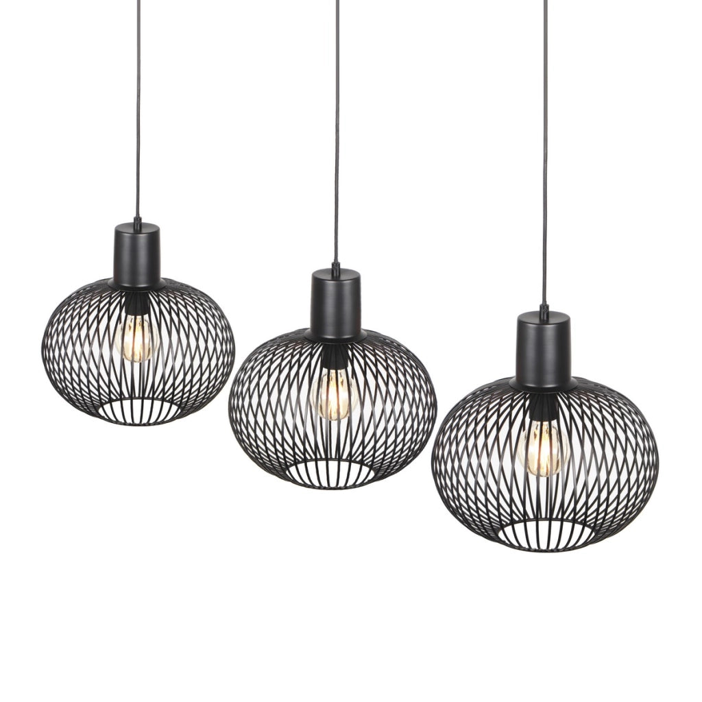 Lampada a sospensione loft nera metallo Gila Trio 3xE27