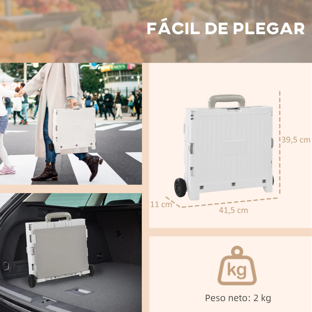 Carrello per Supermercato con 2 Ruote e Manico Regolabile ¨C zephmum ¨C Bianco 41,5x32,5x85 cm