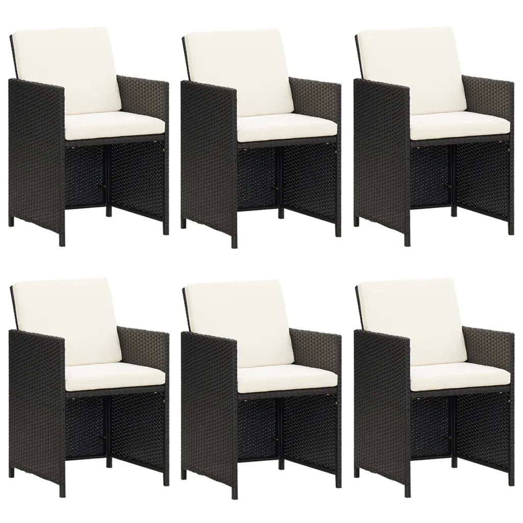 Set da Pranzo da Giardino 7 pz Nero con Cuscini in Polyrattan 3095545