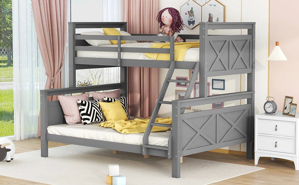DESMIU Letto a castello 90 × 200 cm e 140 × 200 cm 2 posti con scala, sponde di sicurezza, senza materasso, grigio