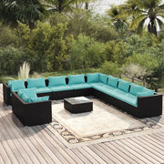 Set Divani da Giardino 12 pz con Cuscini in Polyrattan Nero 3102537