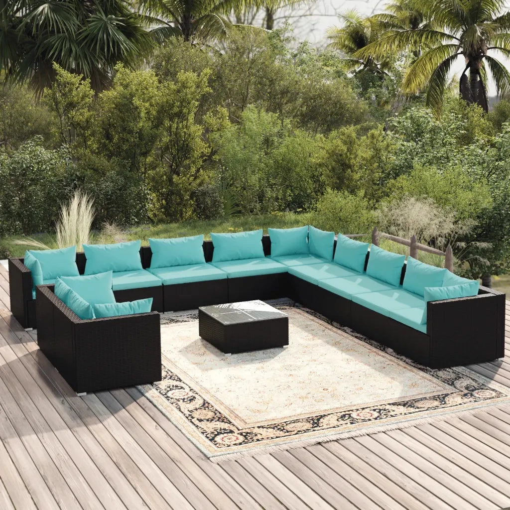 Set Divani da Giardino 12 pz con Cuscini in Polyrattan Nero 3102537