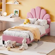 Upholstered Kids Bed;90x200 cm;flower-shaped headboard;velvet;pink