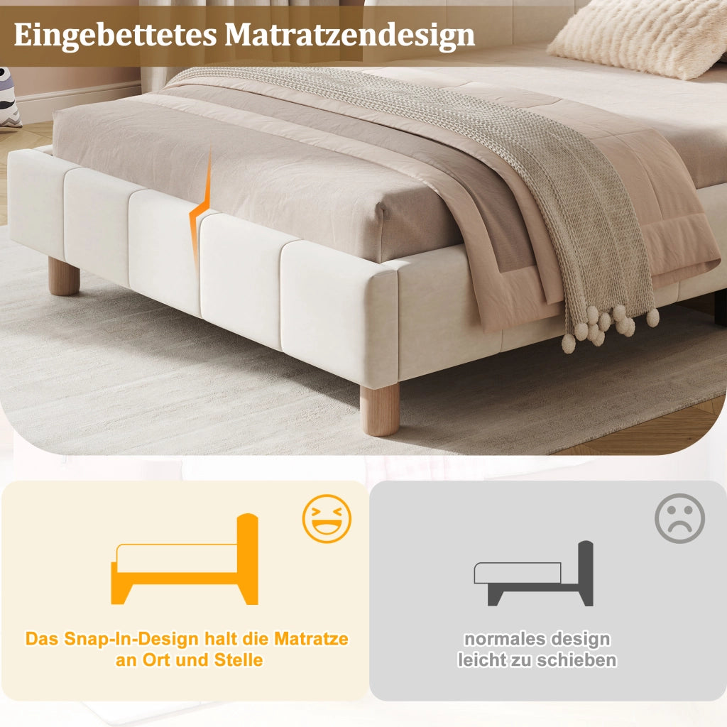 letto imbottito velluto beige 90 x 200 cm