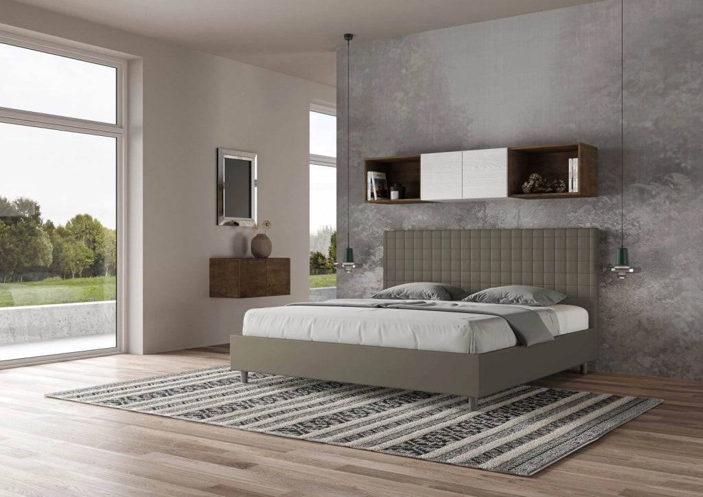 BS COM Letto con rete imbottito 180x190 similpelle cappuccino