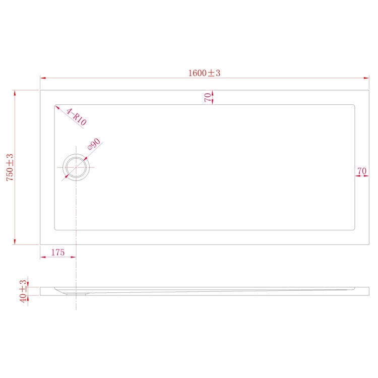 Piatto Doccia Slim 75x160x4 cm Rettangolare Acrilico Bordato Antracite Effetto Pietra mod. Flower