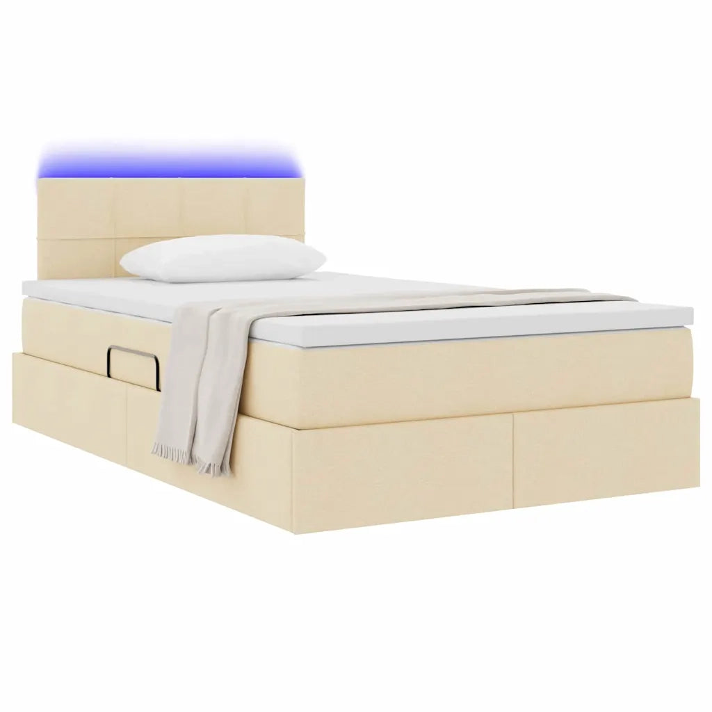 Letto con contenitore e LED con led Crema 120 x 200 cm Tessuto