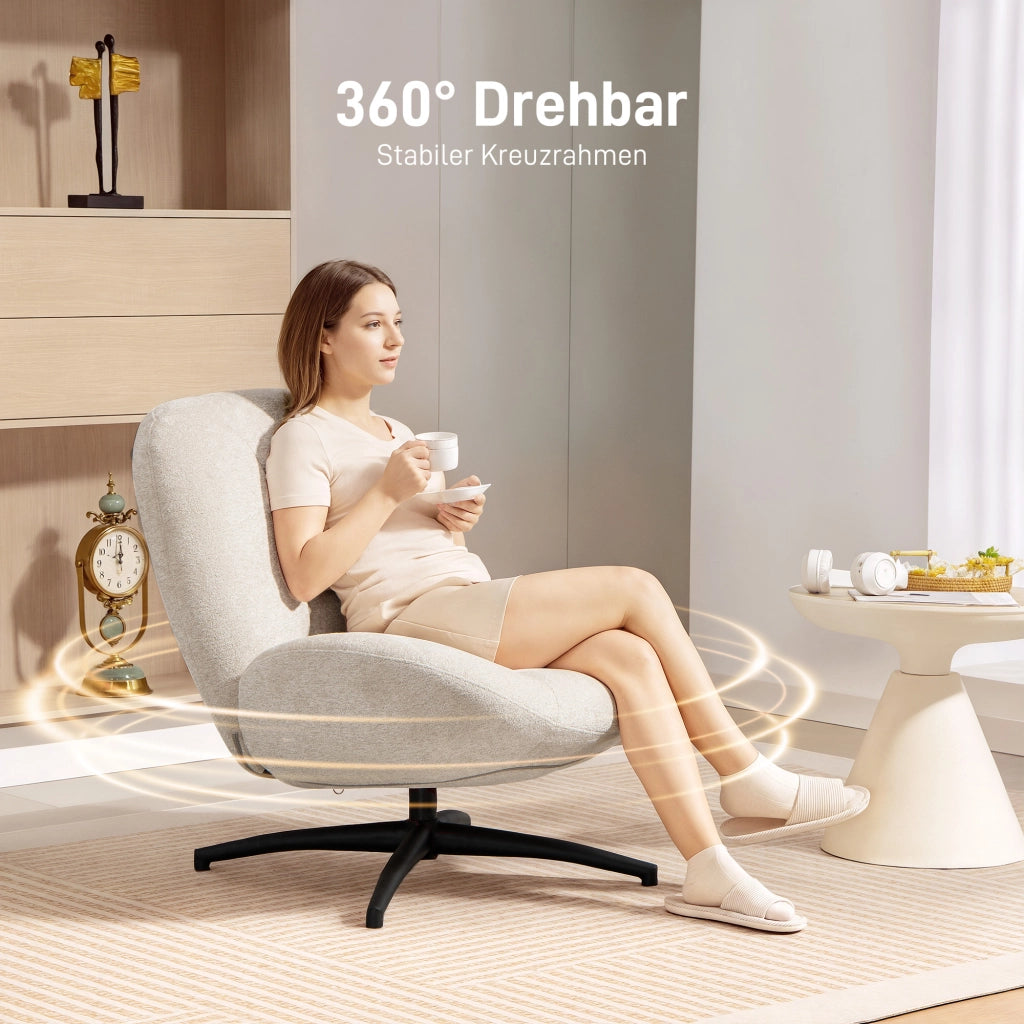Poltrona girevole imbottita in tessuto ¨C Minimal ¨C crema, base in acciaio
