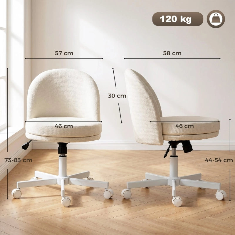 Sedia da ufficio per la casa, sedia da scrivania regolabile in altezza con effetto ciniglia, sedia da toeletta con funzione dondolo, color crema