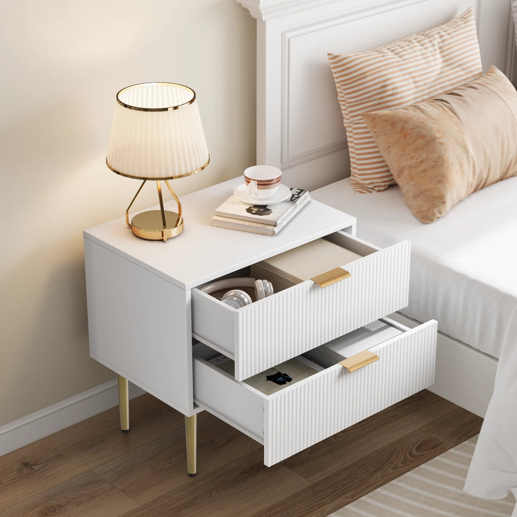 Comodino con 2 cassetti - per camera da letto - in MDF e truciolare - bianco
