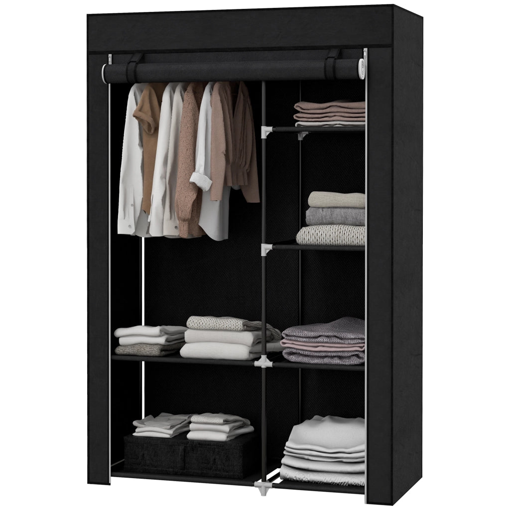 Armadio Tessuto ¨C Minimal ¨C 6 Ripiani, Appendiabiti, Nero