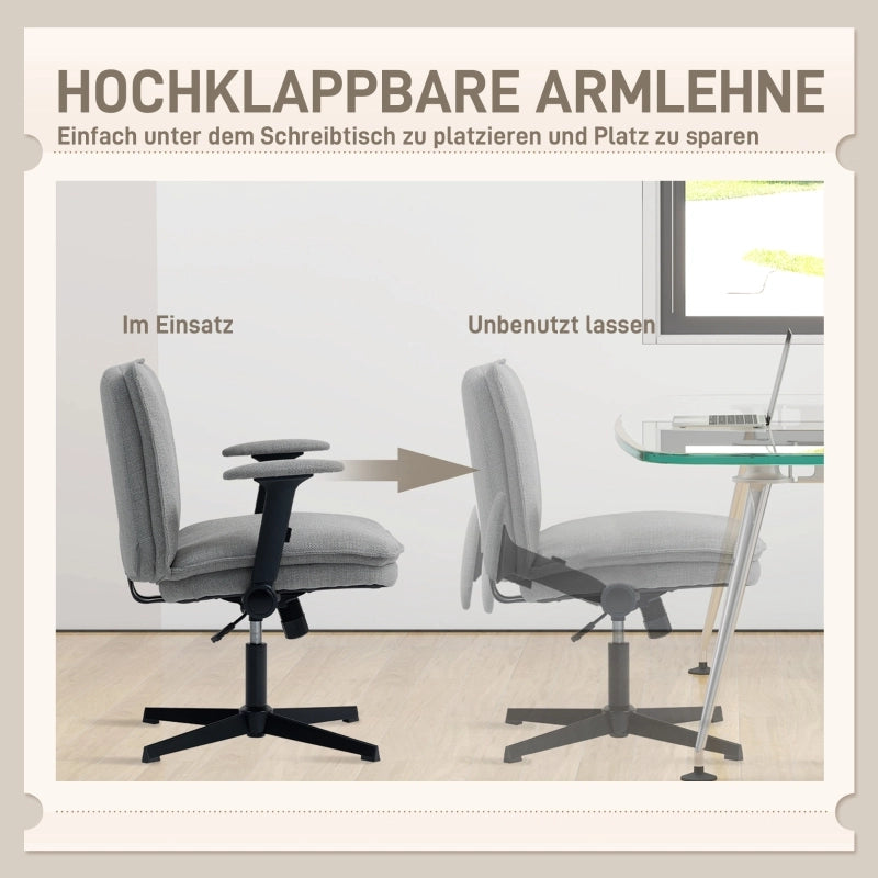 Sedia da ufficio girevole con braccioli ribaltabili, altezza regolabile e funzione basculante, in Poliestere Grigio 76 × 70 × 85-97 cm