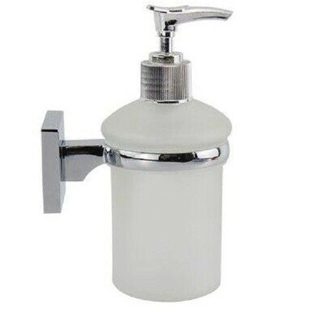Trade Shop - Dispenser Portasapone Liquido Vetro Satinato Fissaggio Parete Bagno Square 59188 -