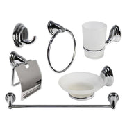 Trade Shop - Set 6pz Bagno Acciaio Cromato Vetro Satinato Arredo Casa Sapone Spazzolini 69985 -