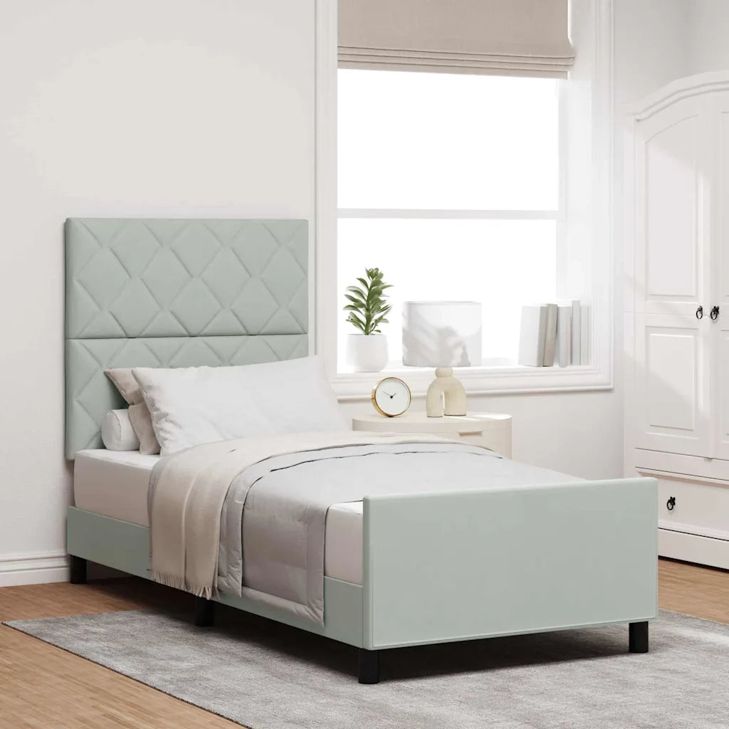 Letto a molle con testiera Grigio chiaro 90 x 200 cm Velluto