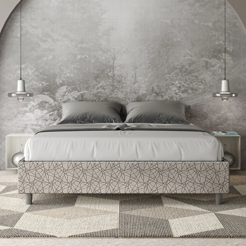 Letto Sommier imbottito Matrimoniale 160x200 cm tessuto Era Azelia - Senza rete,Grigio