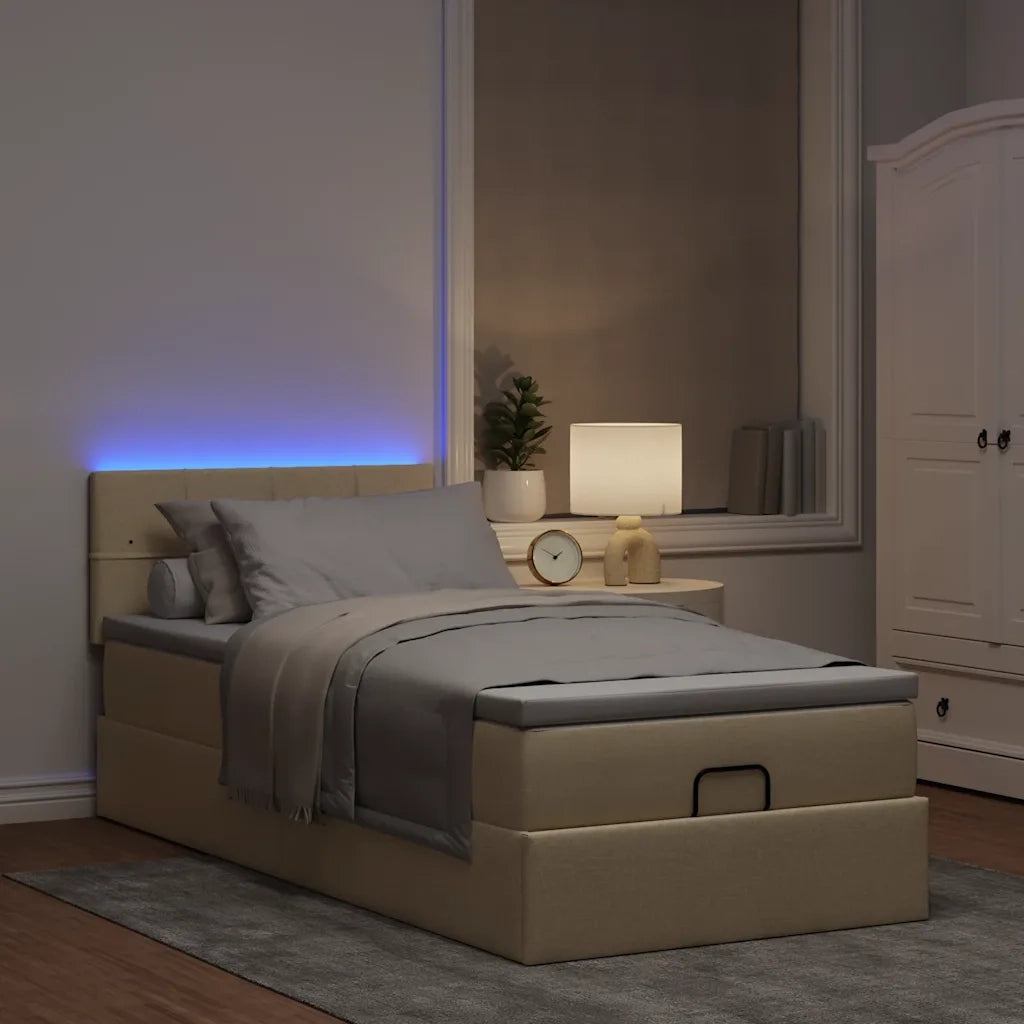Struttura Letto Pouf con Materasso Crema 80x200 cm in Tessuto 3312268