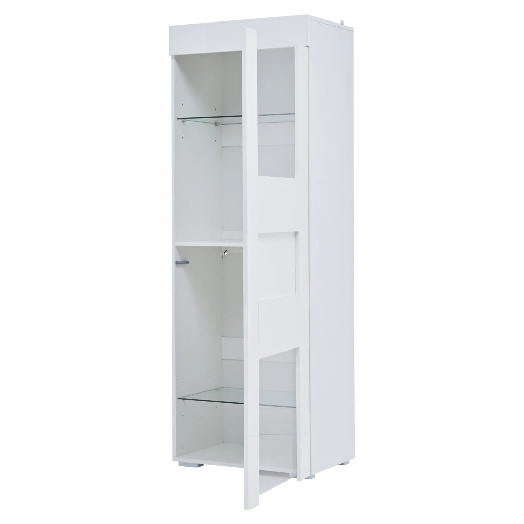 Vetrina alta 60 x 40 x 170 cm bianca con LED, anta in acrilico e 2 ripiani in vetro