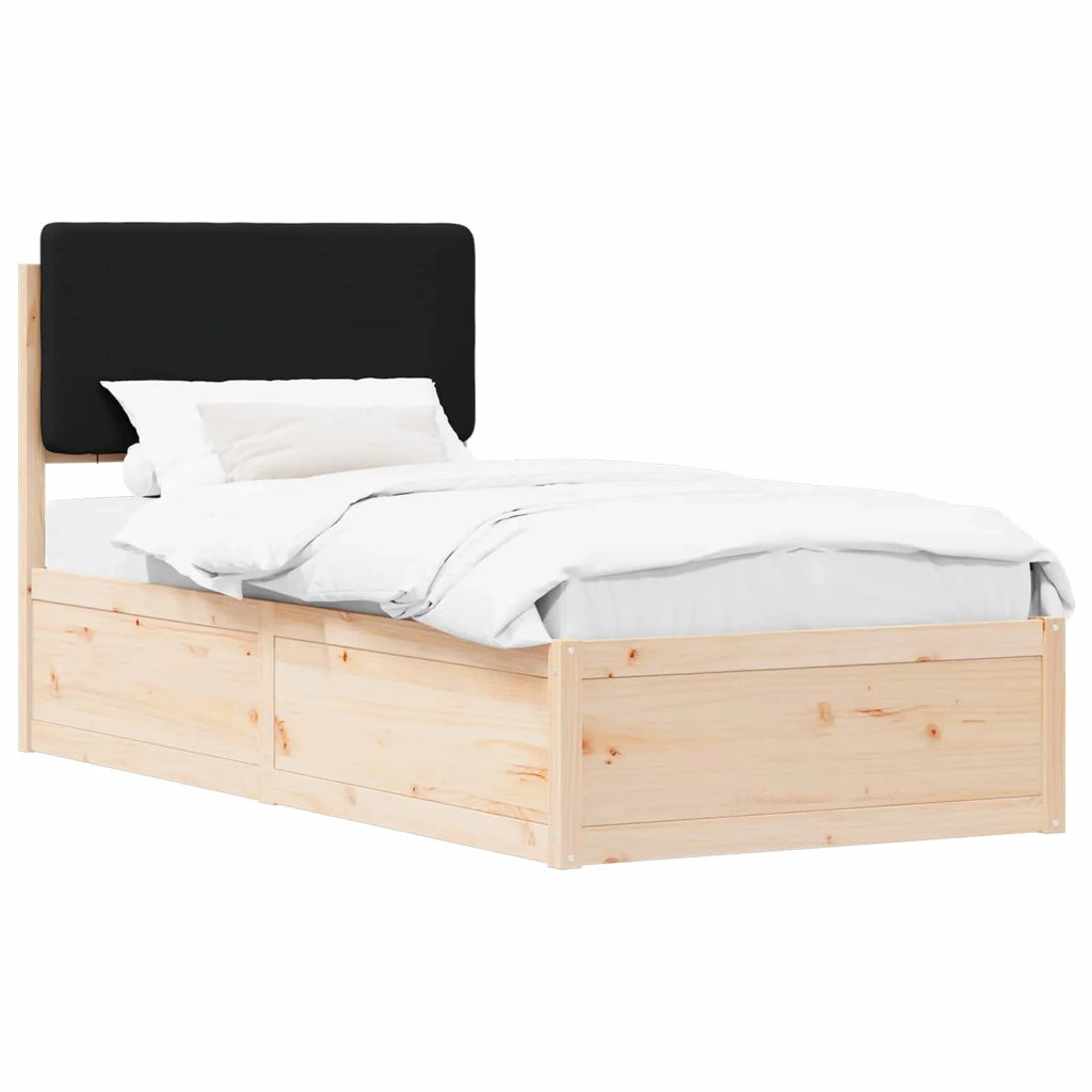 Letto con Testiera Rivestita Nero 90 x 200 cm Pino massello 877656