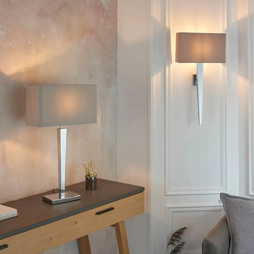 Applique Moreto Endon cromata paralume grigio E14 LED