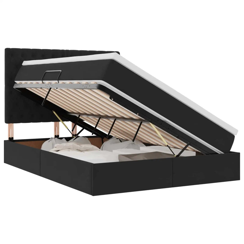 Letto con contenitore e LED con led Nero 140 x 190 cm Velluto