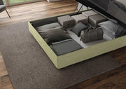 BS COM Letto queen size contenitore imbottito 150x210 microfibra tè verde Large