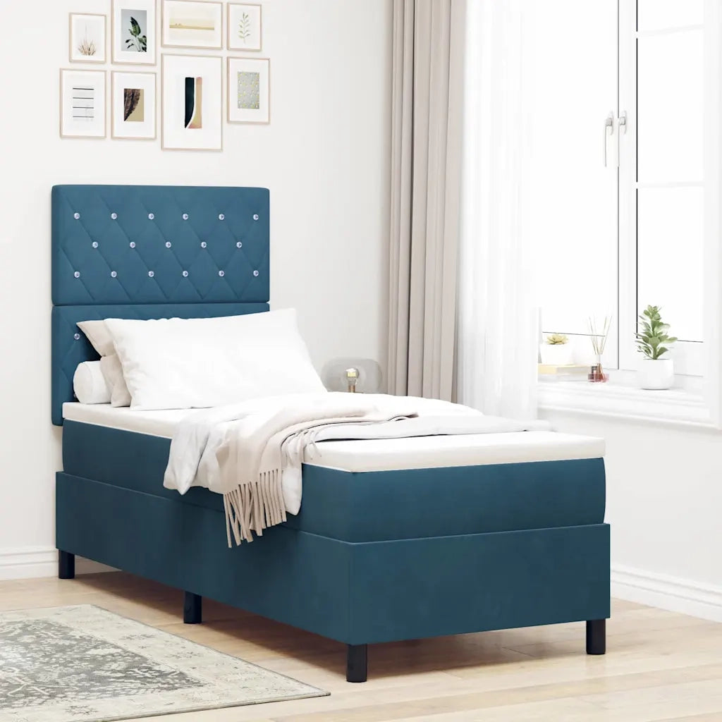 Letto a Sorgente LED con testiera Blu Scuro 80 x 200 cm Tessuto