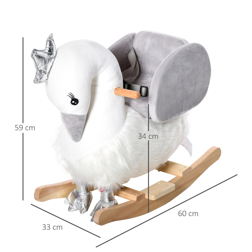 Cigno a Dondolo per Bambini ¨C zephmum ¨C Bianco e Grigio in Legno e Peluche
