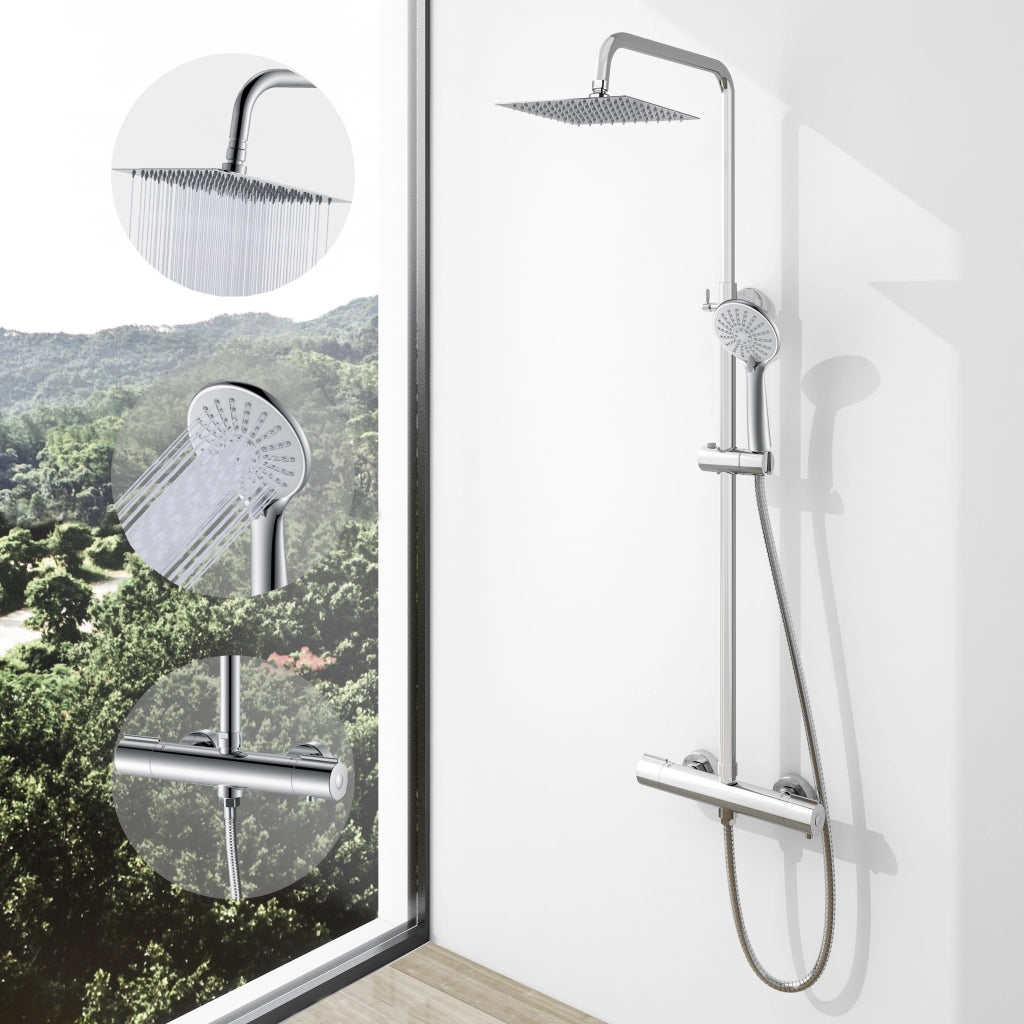 AICA Colonna doccia idromassaggio con doccetta a 3 getti, miscelatore doccia termostatico con rubinetto rotondo, cromo