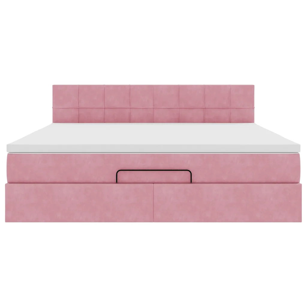Pouf Letto con Materasso e LED Rosa 180x200cm in Velluto 3312643