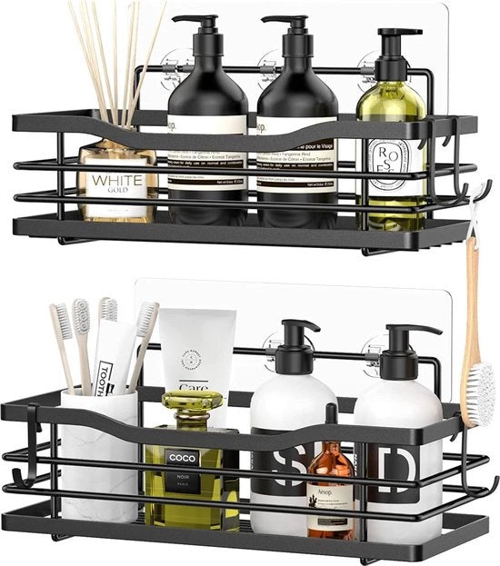 Douchemandini da parete da bagno in acciaio inossidabile SUS304 per bagno e cucina, senza foratura, 2 pezzi, caddy da bagno da parete, organizzatore da bagno.