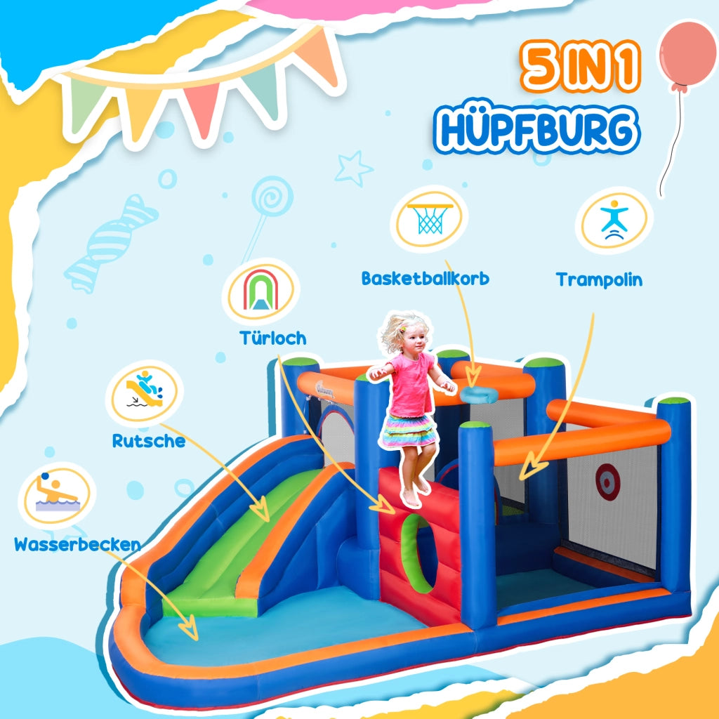 Castello Gonfiabile per Bambini ¨C Zephmum ¨C Verde, con Piscina e Pompa, 380x340x170 cm