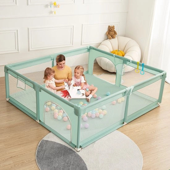 Box da Giocattoli per Bambini - 150x180x66cm - Verde - con 50x Palloncini e 4x Maniglie - Box da Giocchi - Box per Bambini - Box di Gioco