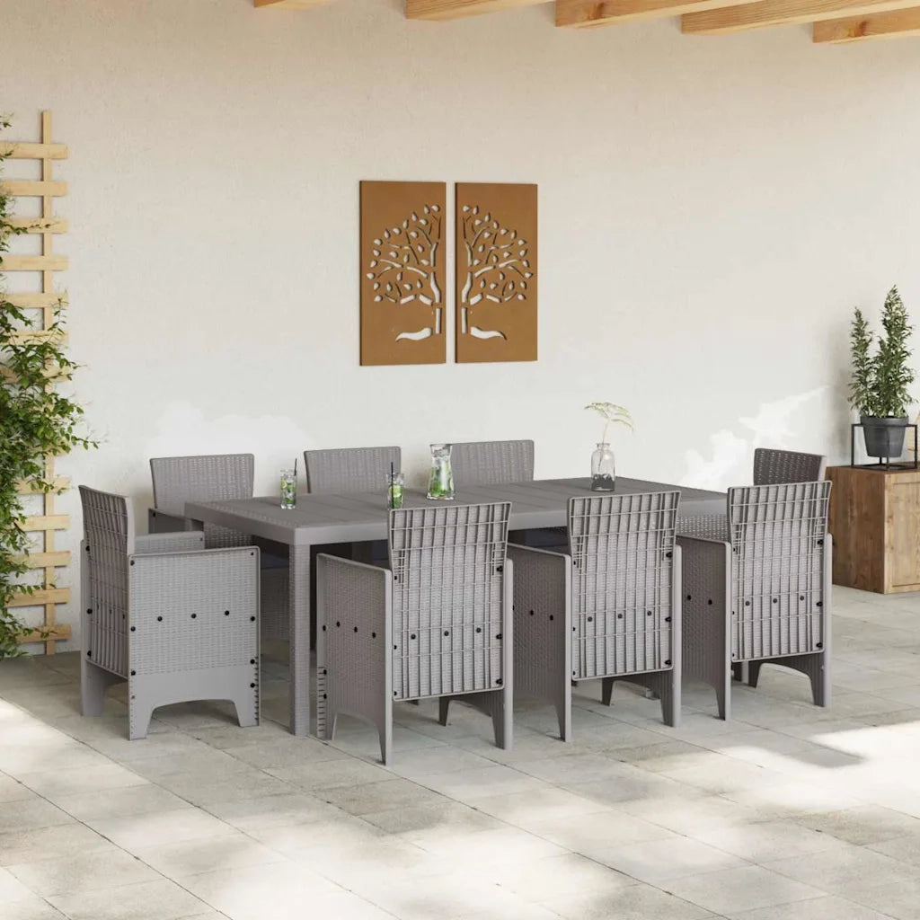 Set da Pranzo per Giardino 9 pcs Grigio chiaro Polipropilene