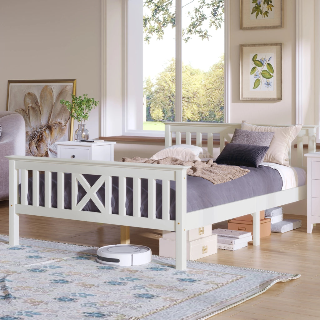 Letto matrimoniale in legno composto da struttura con rete a doghe, letto in legno con testiera - 140 x 200 cm, pino massello, letto per bambini, lett