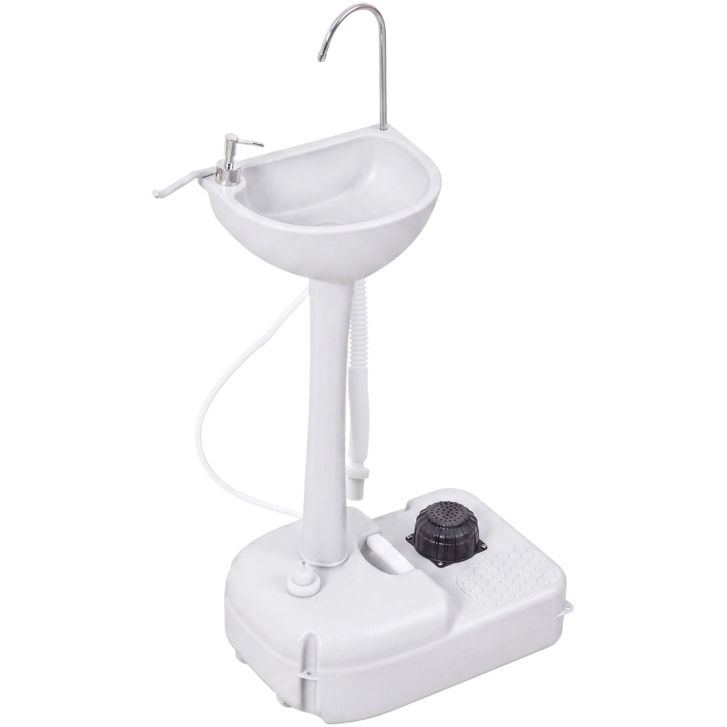 Lavabo Portatile da Campeggio con 2 Ruote, Serbatoio Acqua 17L e Serbatoio Sapone 2.5L, 51x33.5x103cm