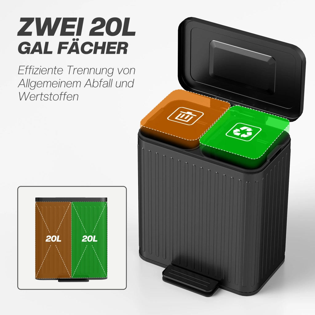 Cestino per la raccolta differenziata ¨C zephmum ¨C 2x20L, pedale, plastica e metallo, nero
