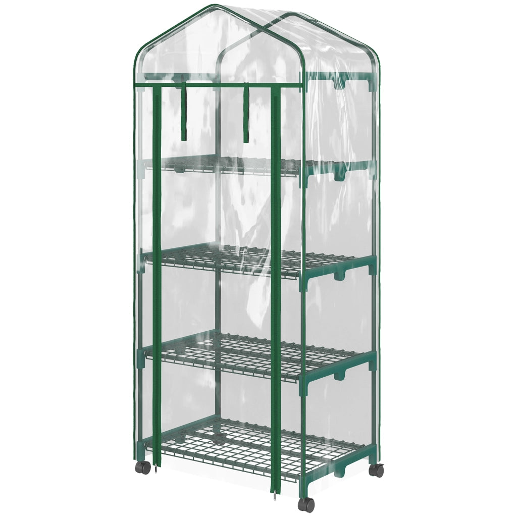 Serra da Giardino Verticale con Scaffale a 4 Ripiani ¨C Minimal ¨C Acciaio e PVC Verde 69x50x165cm