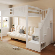 Letto a soppalco 140x200 cm in legno con scala contenitore reversibile