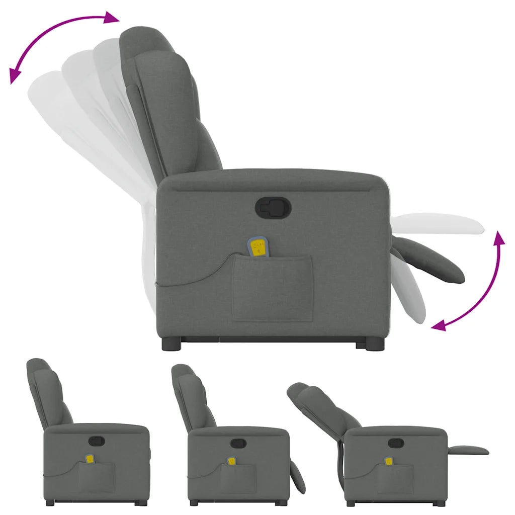 Poltrona | Sedia Relax Alzapersona Massaggi Reclinabile Grigio Scuro Tessuto