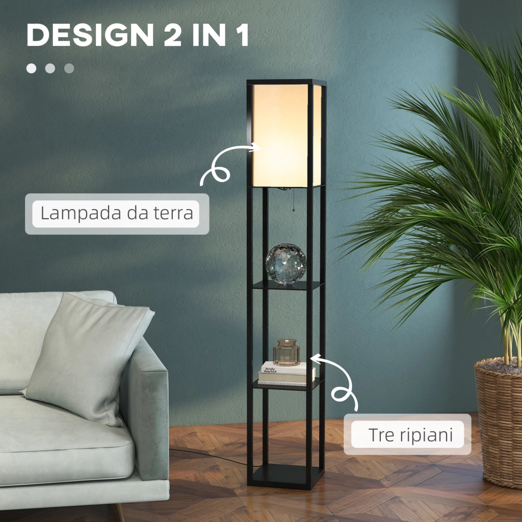 Lampada a Terra con Mensole ¨C Zephmum ¨C Nero e Bianco 26x26x160 cm