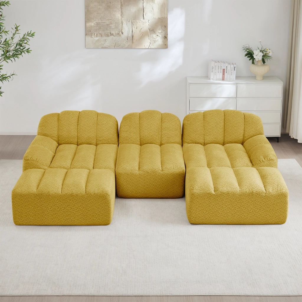 Divano modulare a 3 posti a forma di U con 2 pouf - Zephmum - Schiuma ad alta densit¨¤ 32D, seduta profonda, tessuto morbido, giallo