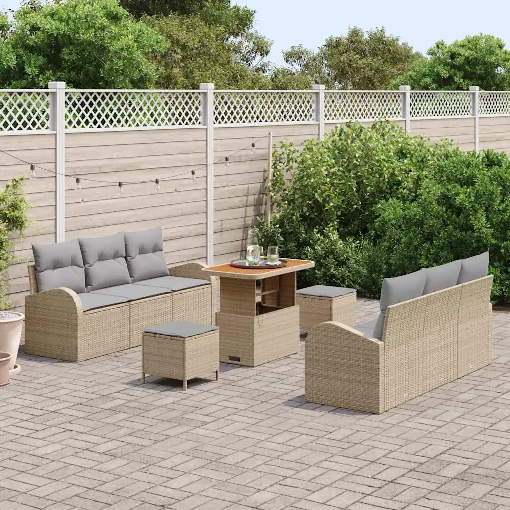 Set Divano da Giardino con cuscino 9 pcs Beige polyrattan 3362352