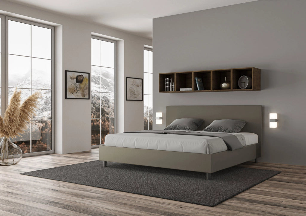 BS COM Letto matrimoniale king size contenitore imbottito 200x210 similpelle cappuccino