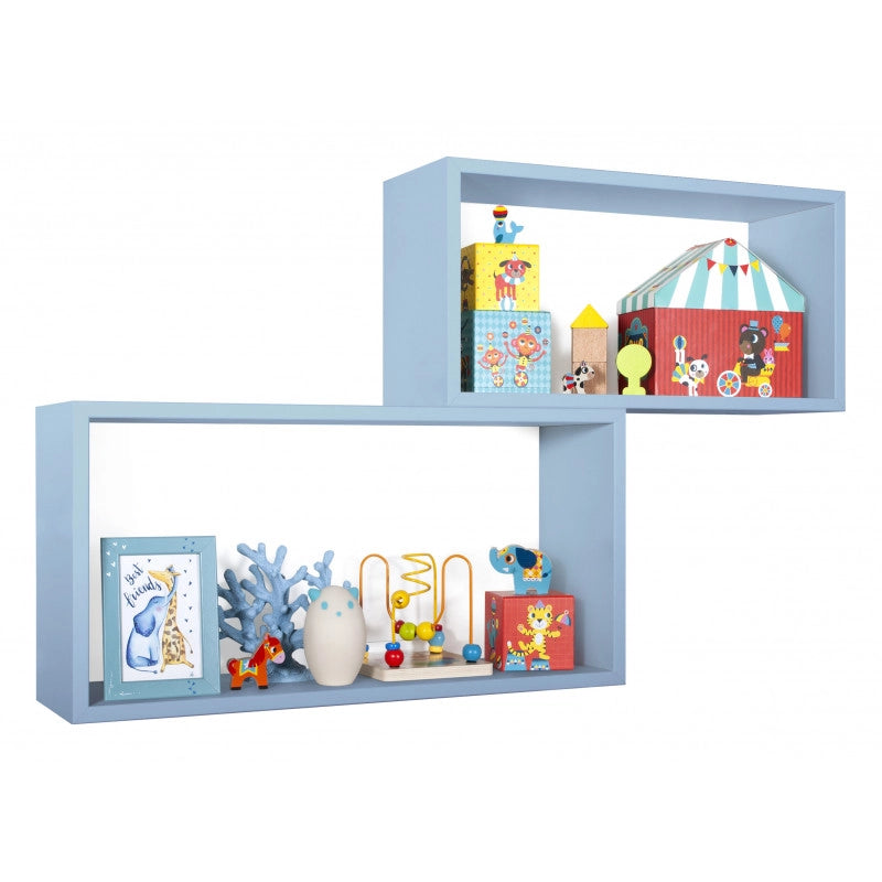 Set di 2 Mensole da Muro, Pensile Bagno, Mensola da Parete, Scaffale da Parete, Blu Baltico, 70x35 p20 cm e 60x30 p20 cm - Bis Rettangolo Bislungo
