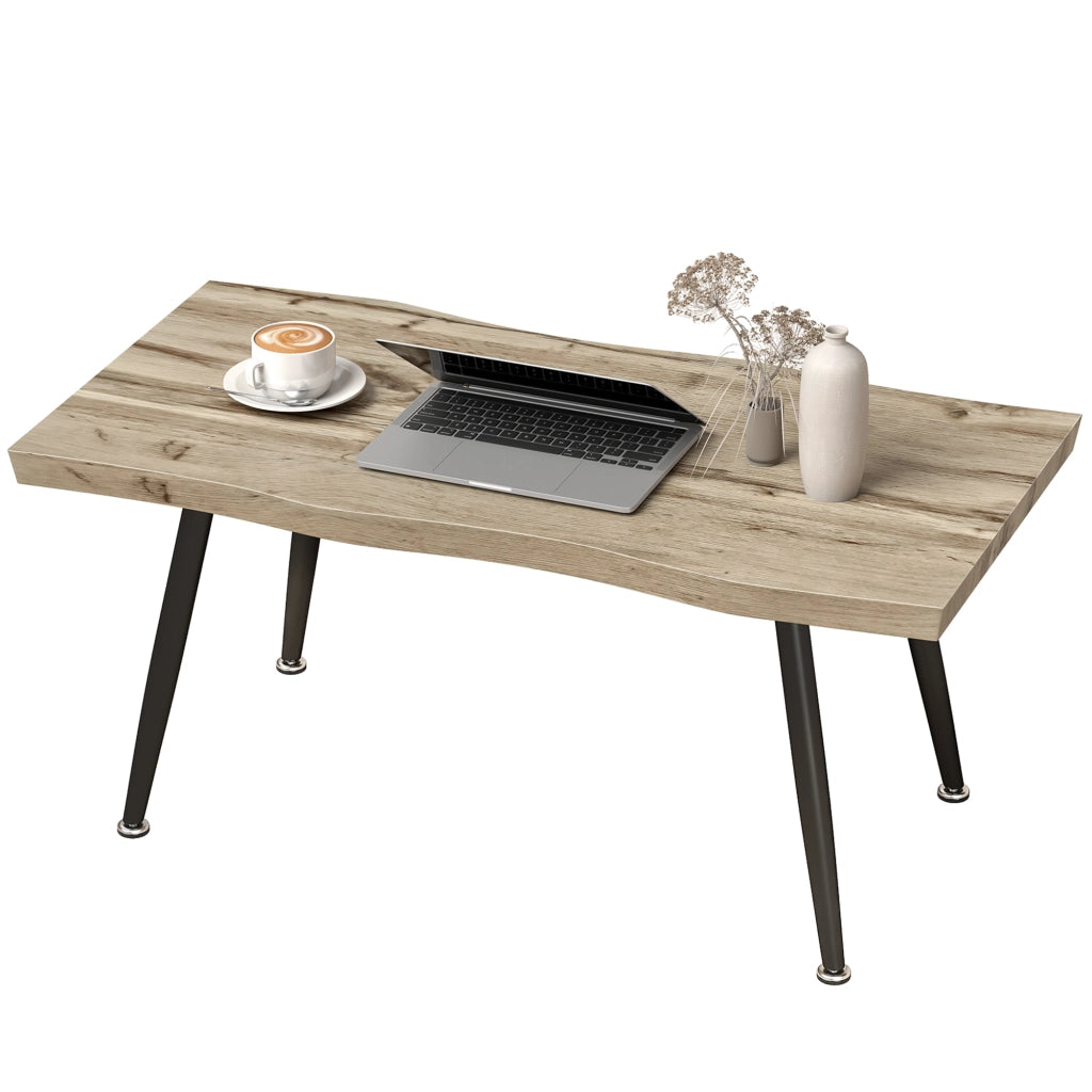 Tavolino da caff¨¨ curvo ¨C Xylo ¨C legno rovere piano spesso 4cm gambe acciaio 100x50x45cm