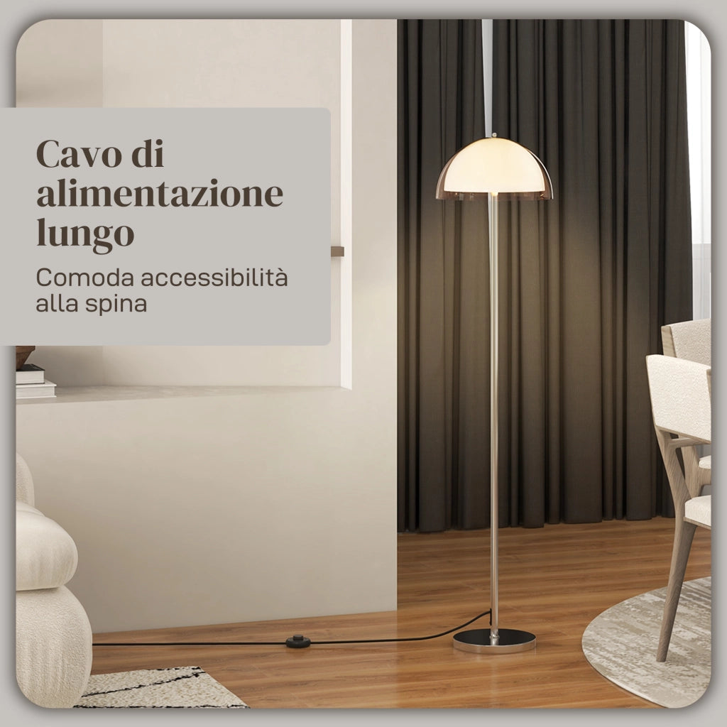 Lampada a Piantana Moderna con Paralume a Doppio Strato, in Metallo e Acrilico, ?35x150 cm, Bianca
