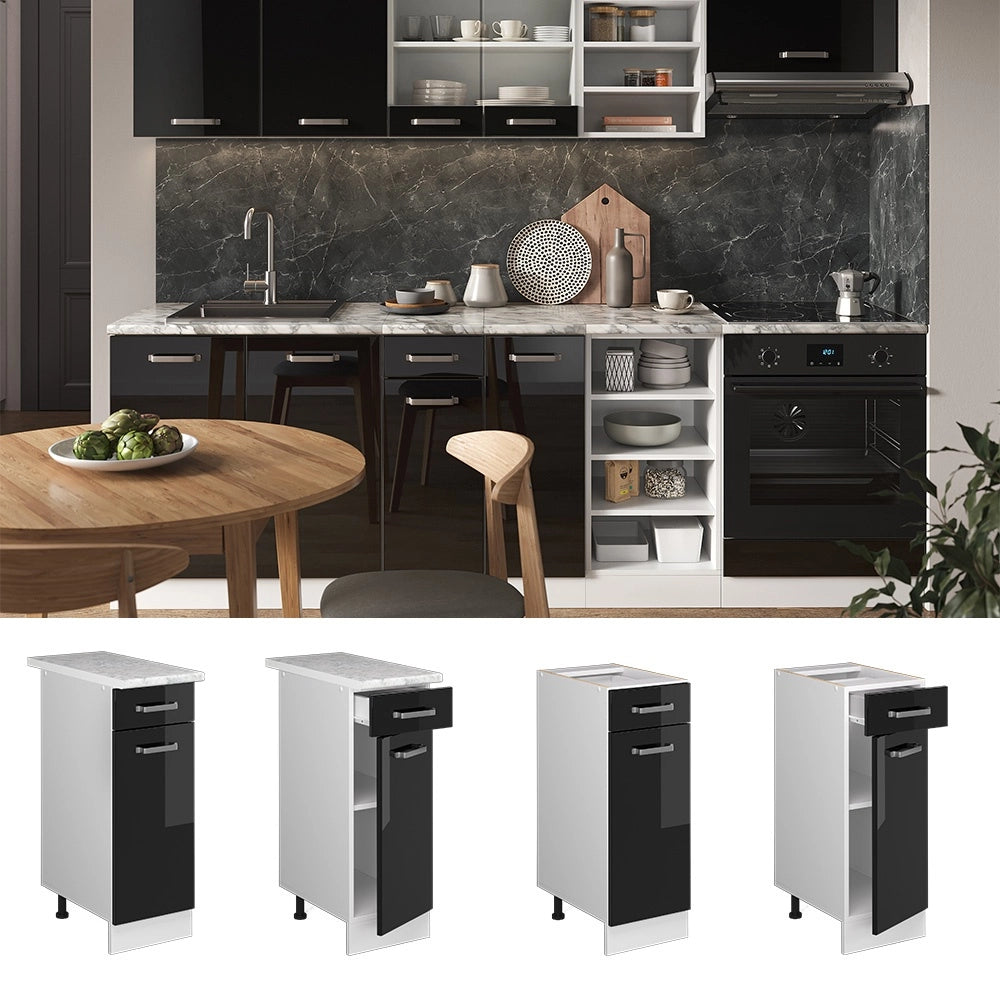 Mobiletto base per cucina R-Line Nero lucido/Bianco 30 cm, PL Antracite Vicco